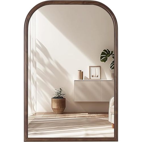 20"x30" Arch Wall Mirror Bathroom Mirror for Wall Mounted, Tempered Glass, Wood Grain Finish Frame Wall Mirror Decorative for Bedroom Living Room Entryway, Rustic Brown