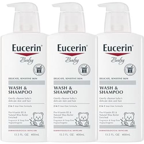 Eucerin Baby Unscented Baby Shampoo and Body Wash, Hypoallergenic, Tear Free Shampoo and Wash with Pro-Vitamin B5 and Shea Butter, 13.5 Fl Oz Bottle