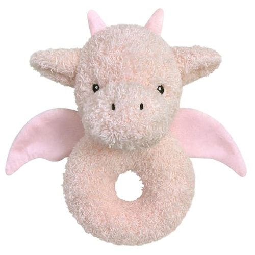 Baby Dragon Soft Rattle Toy, Plush Dinosaur Infant Shaker Rattle Easy-Grasp Stuffed Animal Toy, Gifts for Newborns Babies Toddlers Boys Girls, Pink, 6 Inches