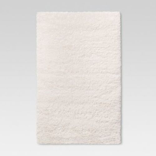 2'6"x3'10" Washable Plush Shag Accent Rug Cream - Room Essentials™: High Pile, Skid & Stain Resistant, Indoor Use