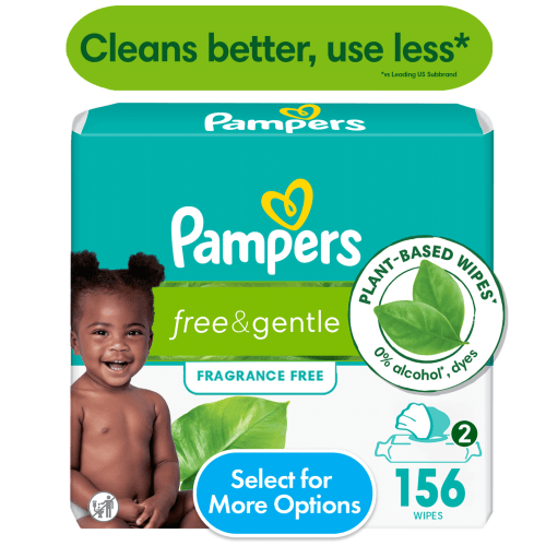 Pampers Free & Gentle Baby Wipes, 2-Pack 126 Wipes (Select for More Options)