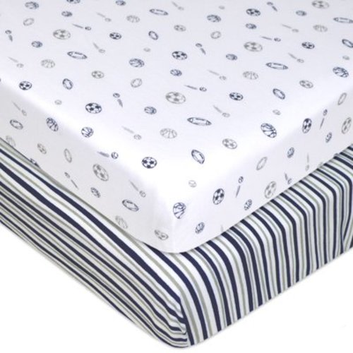 American Baby Company 2-Piece Navy Sports Stripes Jersey Cotton Fitted Sheets, Crib – Deep Pocket