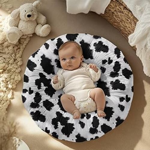 Black White Cowhide Stripes Print Newborn Lounger Cover Removable Soft Comfortable Slipcover for Infant Lounger Pillow Cover Stain Resistant and Scratch Resistant