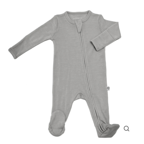 Footie Pajamas, Merino Wool, Dove 0-3 months