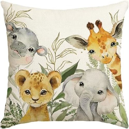 AVOIN colorlife Elephant Giraffe BabyShower Animals Throw Pillow Cover, 18 x 18 Inch Seasonal Spring Summer Birthday Gift Cushion Case Outdoor Decoration for Sofa Couch