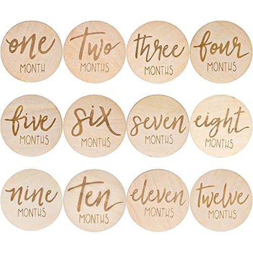 AMOR PRESENT 6PCS Monthly Milestone Marker Discs, Wooden Baby Monthly Cards Double Sided Photo Props for Boys Girls Gifts
