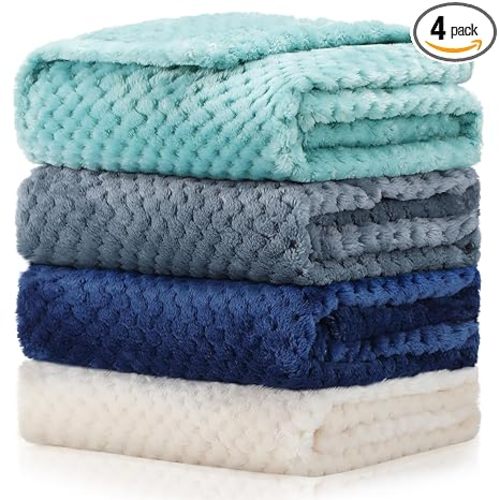 Frienda 4 Pcs Baby Fuzzy Blanket Fluffy Baby Blanket for Boys Girls Soft Warm Infant Newborn Toddler Receiving Nursery Bed Supplies, 32 x 24 Inch(Blue Green Color)