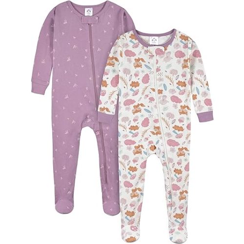 Gerber Baby Girls' 2-Pack Footed Pajamas