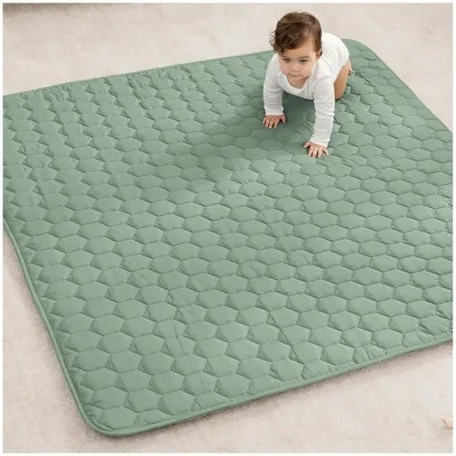 Comfy Cubs Square Kids Play Mat - 56 x 56 inches Soft Quilted Baby Floor Mat with Non-Slip Bottom - Plush Design for Toddlers' Playtime and Relaxation - Comfortable and Durable - Fern