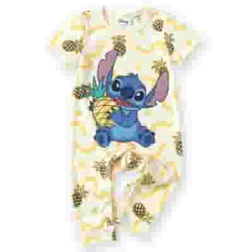 Disney Baby Jumpsuit, Stitch Short Sleeve Infant Onesie, Graphic Bodysuits Outfit 0-3 Months Yellow