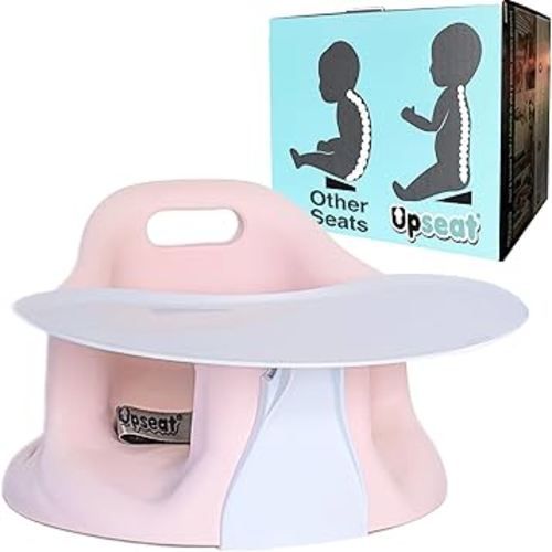 Upseat Baby Floor Seat Booster Chair for Sitting Up with Removable Tray for Meals and Playtime, Developed with Physical Therapists for Safe and Healthy Hip Development and Posture (Pink)