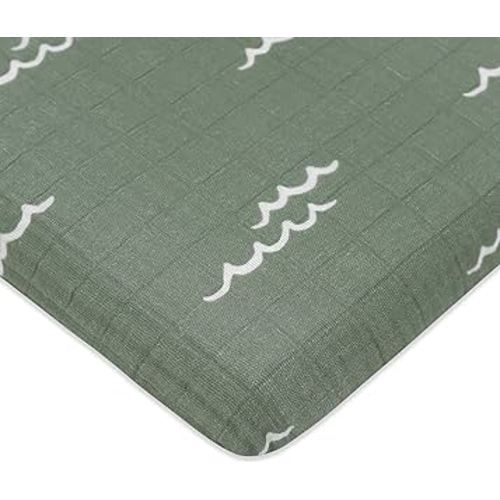 Babyletto 100% Organic Cotton All-Stages Midi Crib Sheet, GOTS-Certified, Fitted 360°, Ultra-Soft and Breathable Muslin - Ocean Waves