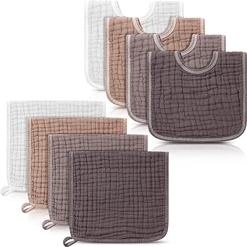 Tallew 8 Pack Burp Clothes Bibs Muslin Burp Cloth Sets Boy Girl Unisex Cotton 6 Layers Absorbent Soft Burp Rags Absorbent Soft Burping Cloth, 20 x 10 Inch(Dark Color)
