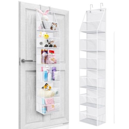 FAMKIT Over The Door Organizer, 6-Shelf Room Storage Organizer with Clear Plastic Pockets, Large Capacity Hanging Pantry Storage, for Closet Bedroom Bathroom Closet, White