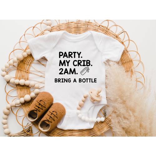 Party At My Crib Bodysuit, Bring a Bottle, Baby Onesie®,  funny Onesie®, Baby Onesie®, Funny Baby Clothes, Cute Bodysuit, Baby Shower Gift