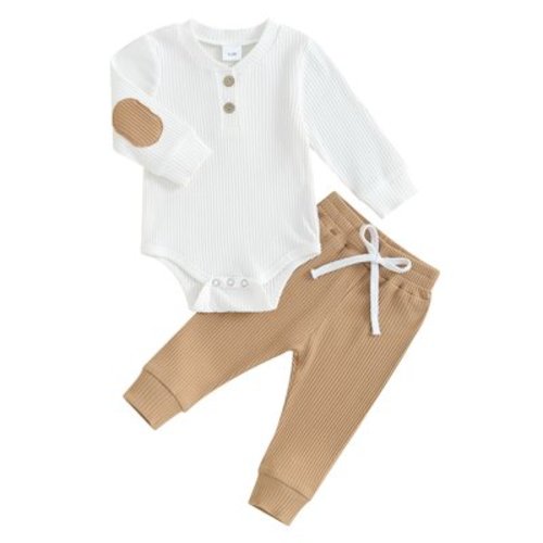 Baby Boys Pants Set, Long Sleeve Crew Neck Contrast Color Romper with Pants Fall Outfit