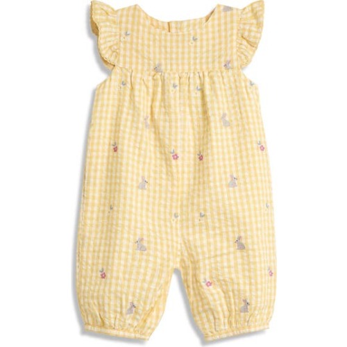 Bunny Embroidered Cotton Gingham Romper, 6-12M
