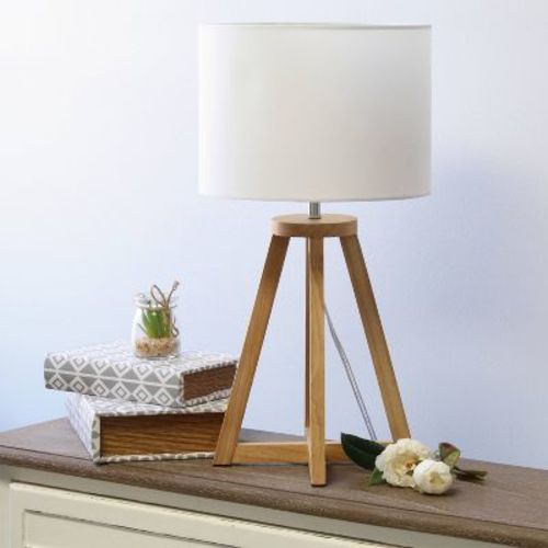 Natural Wood Interlocked Triangular Table Lamp with Fabric Shade Natural - Simple Designs