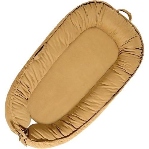Baby Lounger - Baby Lounger for Newborn 0-24 Months, Soft Breathable Cotton Infant Lounger Cover, Portable Baby Nest for Travel, Newborn Essentials (Sienna)