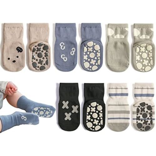 Exegawe Toddler Non Slip Socks, Cute Baby Socks with Grips Crew Socks 5 Pairs