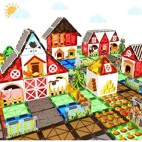 Magnetic Tiles Farm Animal Toys Set for Toddles Kids, Montessori STEM Toys for 3+ Year Old Boys Girls, Magnetic Building Blocks, Construction Sensory Magnets Games Educational Birthday Toys Gifts