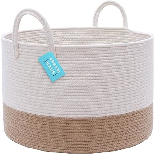 OrganiHaus Decorative Baskets 20x13, Shoe Basket & Pillow Basket, Throw Blanket Basket for Living Room, Large Woven Basket for Storage, Extra Large Basket for Blankets, Big Toy Basket, Honey