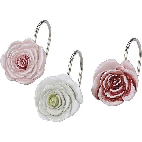 Avanti Linens - Shower Curtain Hooks, Floral Bathroom Decor, Set of 12 (Spring Garden Collection)