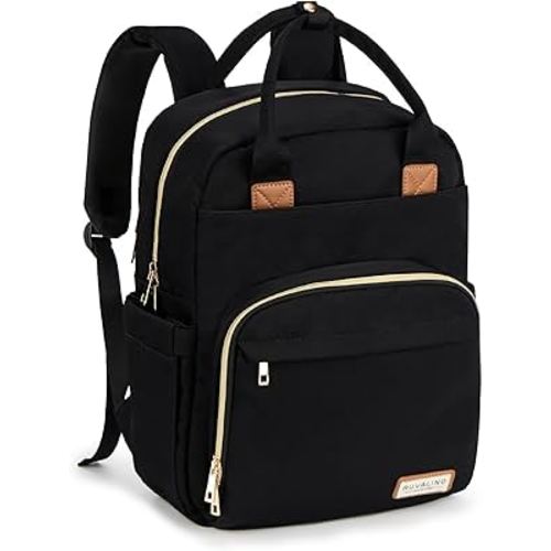 RUVALINO Diaper Bag Backpack-Multifunction Baby Travel Bag with Changing Pad, Insulated Bottle Holders & Pacifier Case, Large Capacity, Waterproof, Deep Black