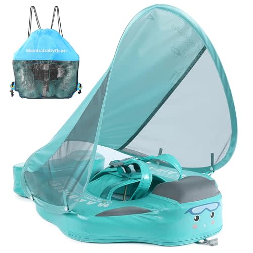 Mambobaby Float Add Tail Baby/Infant Swim Float with Canopy, Non-Inflatable Solid Upgrade Soft Waterproof Skin-Friendly Leather Material (Deluxe Edition)