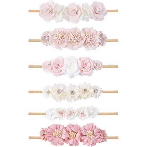 Baby Girl Headbands Nylon Flower Elastic Hairbands 6pcs Hair Accessories Gift for Newborn Infant Toddlers