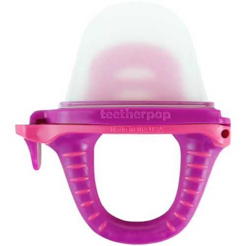 Teetherpop Fillable Silicone Teether for Babies – Cooling Teething Relief - Breastmilk Popsicle Molds for Teething with Spill-Proof Sippy Slits – Pureed Baby Fruit Feeder (FuchsiaPink)