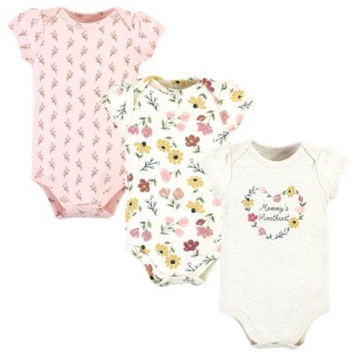Hudson Baby Infant Girl Cotton Bodysuits, Soft Painted Floral 3-Pack, 3-6 Months