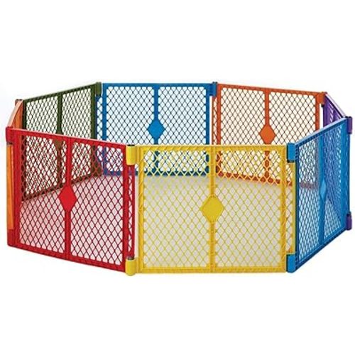 Toddleroo by North States Superyard Colorplay 8 Panel Free Standing Play Yard, Indoor or Outdoor Baby Playpen, Baby Gate. Made in USA. 6.5 feet corner to corner play pen (26" Tall, Multicolor)