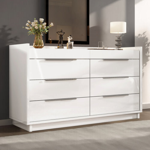 Ivy Bronx High Gloss Led Clothes Dresser, 8 Drawer Dressers With Tempered Glass Top & Reviews | Wayfair