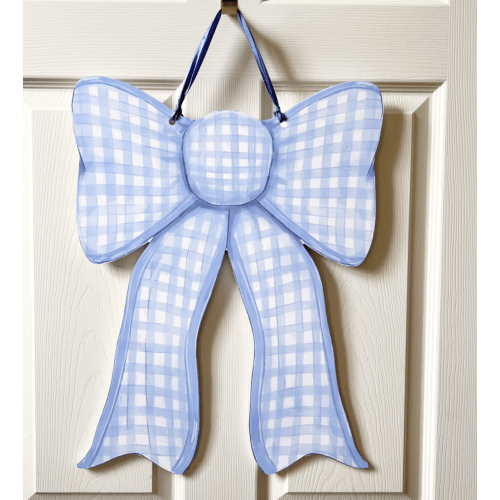 Blue Gingham Bow Door Hanger