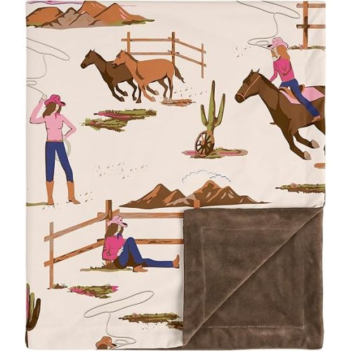 Sweet Jojo Designs Western Cowgirl Girl Soft Baby Blanket Receiving Security Stroller Swaddle Toddler Newborn Infant Kids Travel Warm Minky Wild West Vintage Country Animal Southwest Brown Pink Blue