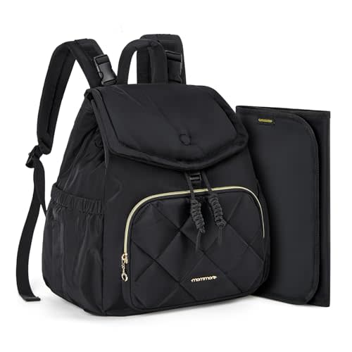 mommore Diaper Bag Backpack, Small Diaper Backpack for Travel, Drawstring Puffer Diaper Bag, Lightweight Quilted Baby Bag with Stroller Straps, Changing Pad
