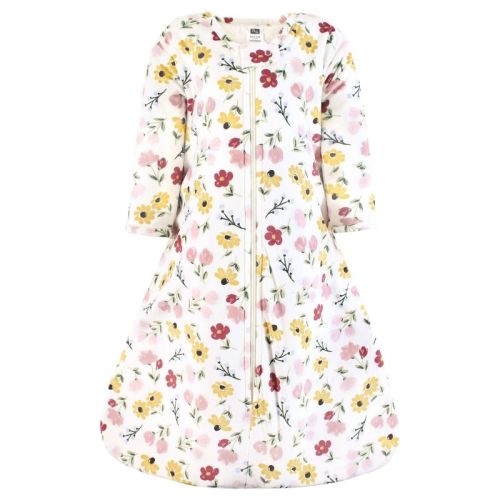 Hudson Baby Infant Girl Long Sleeve Plush Faux Fur Sleeping Bag, Wearable Blanket, Soft Painted Floral, 0-6 Months