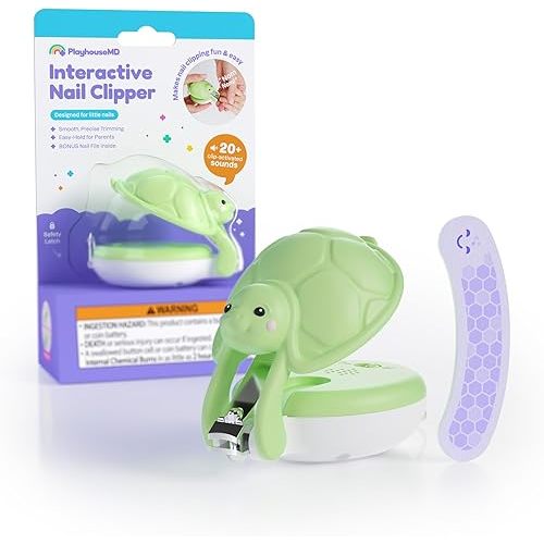 Playhouse MD Interactive Baby Nail Clipper for Newborn, Infant & Toddler - Ergonomic Nail Trimmer with Safety Latch, 20+ Optional Sounds, Bonus Nail File, Baby Nail Care Kit