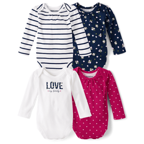 Baby Girls Floral Love Bodysuit 4-Pack - Blue