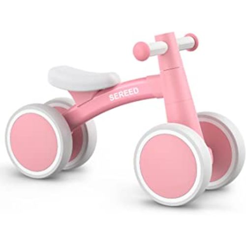 SEREED Baby Balance Bike for 1 Year Old Boys Girls 12-24 Month Toddler Bike, 4 Wheels First Birthday Gifts (Pink New)