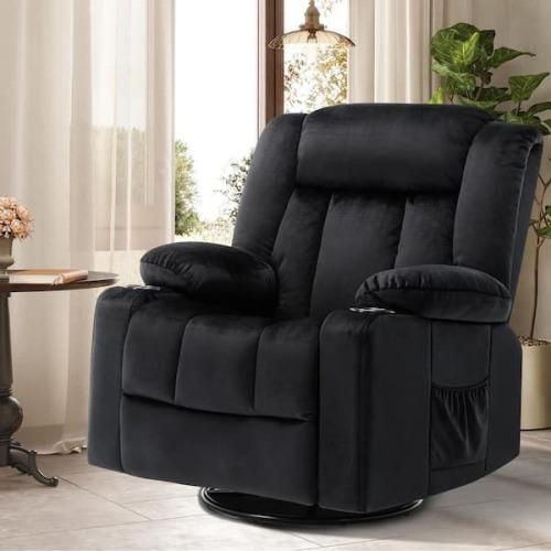 Recliner Chair Massage Rocker 360° Swivel Lazy Boy Recliner Single Sofa Seat, Black