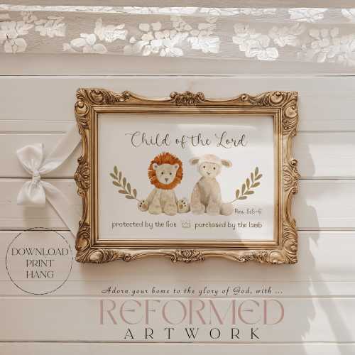 Child of the Lord | Lion and the Lamb | Protected by the Lion, Purchased by the Lamb | Revelation 5:5-6 | Christian Newborn Gift Nursery Art