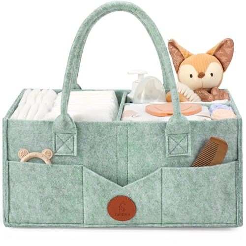 Maliton Baby Diaper Caddy, Nursery Storage Bin & Car Organizer with Handle, Large Felt Bag for Newborn essentials Boy or Girl, Changing Table Organizer for Baby Stuff, 15" x 9" x 7"Baby Shower Basket