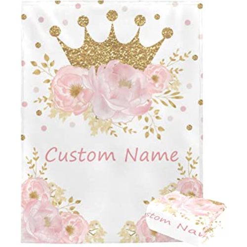 Eyesoul Personalized Name Blanket,Custom Super Soft Throw Baby Blanket with Name and Flower & Crown,Gifts for Baby and Girls,Suitable for Newborns and Toddler.30x40
