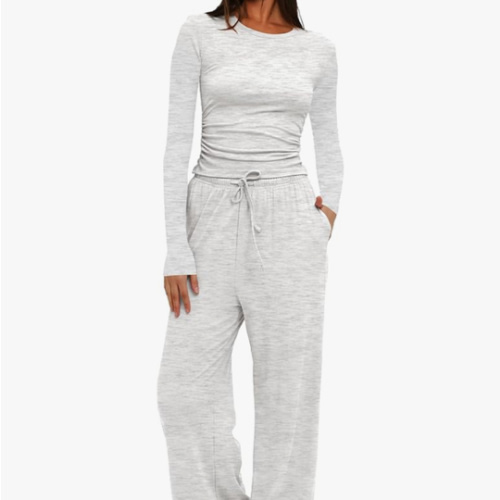 Darong Women's 2 Piece Outfits Lounge Sets 2026 Long Sleeve Tops Wide Leg Pants Casual Matching Set
