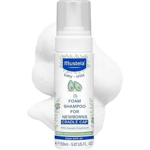 Mustela Foam Shampoo for Newborns - Baby Shampoo for Cradle Cap with Naturally Derived Avocado Oil Polyphenols - Fragrance-Free - 5.07 fl. oz
