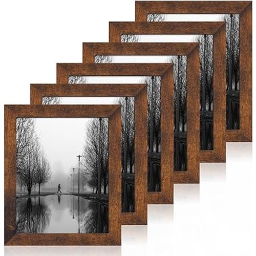iRahmen 8x10 Picture Frame Set of 6, Dark Brown Rustic Frame with High Definition Real Glass, 8 x 10 Wood Photo Frames for Tabletop Display and Wall Mounting