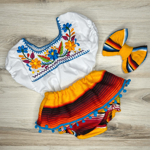 Mexican Sarape Skirted Bummie w/ Pom Poms – Camelia Mexican Boutique