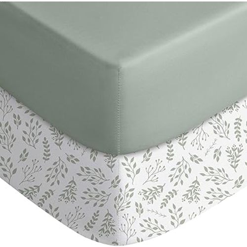 Yoofoss Baby Crib Sheets for Boys Girls, Fitted Crib Sheet 2 Pack for Standard Crib and Toddler Mattress, Super Soft Microfiber Baby Sheet 28x52x8in(Green+Leaf)